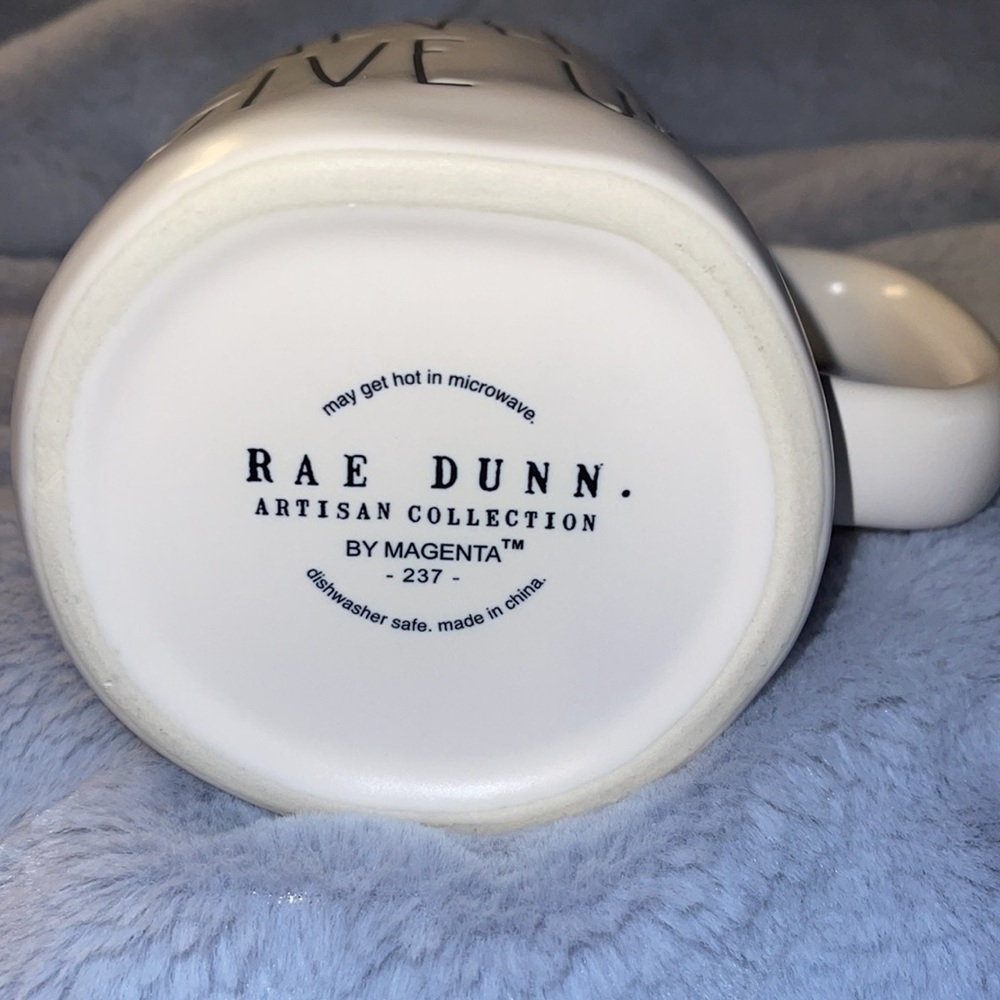 Rae Dunn “Never Give Up” Blue & White Mug - Picture 3 of 3
